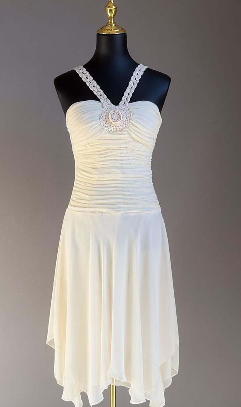 Signature by Sangria Off White Evening Dress with Crochet Halter Fairycore